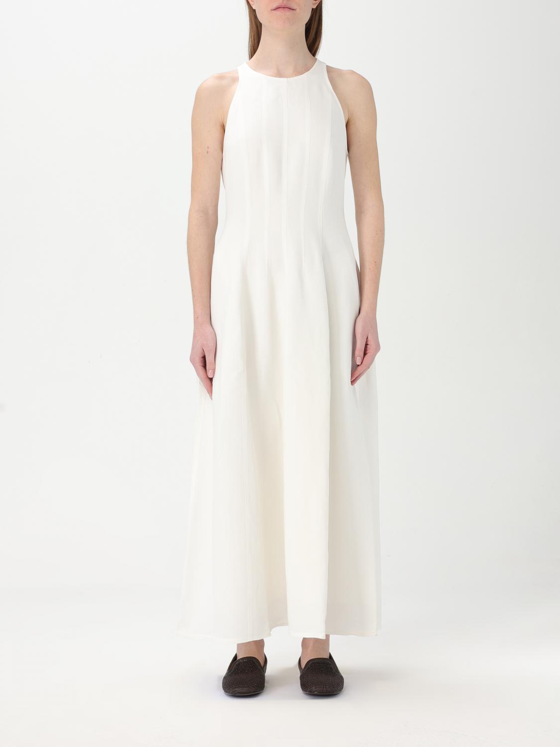 Brunello Cucinelli Pleated Sleeveless Maxi Dress In Natural