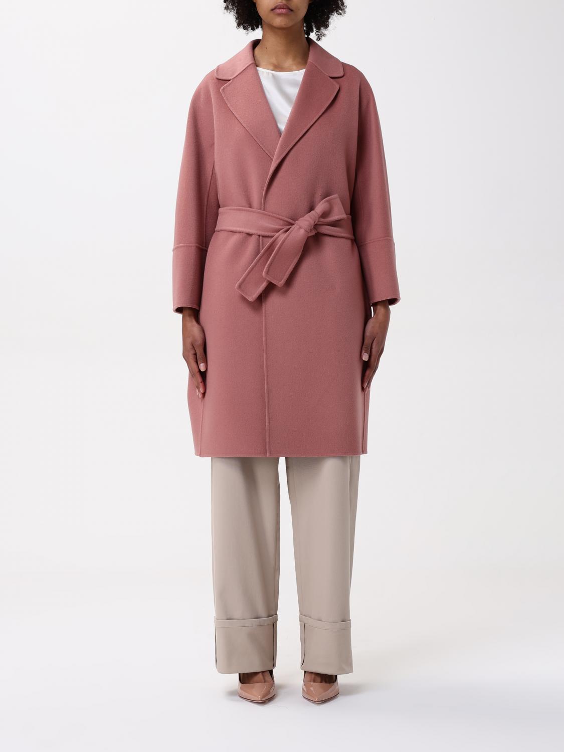 's Max Mara Arona Wool Coat Lapel Collar In Blush Pink
