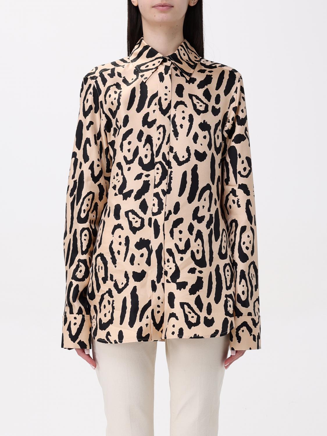 Sportmax Armony Animal Patterned Long-sleeved Shirt In Camel