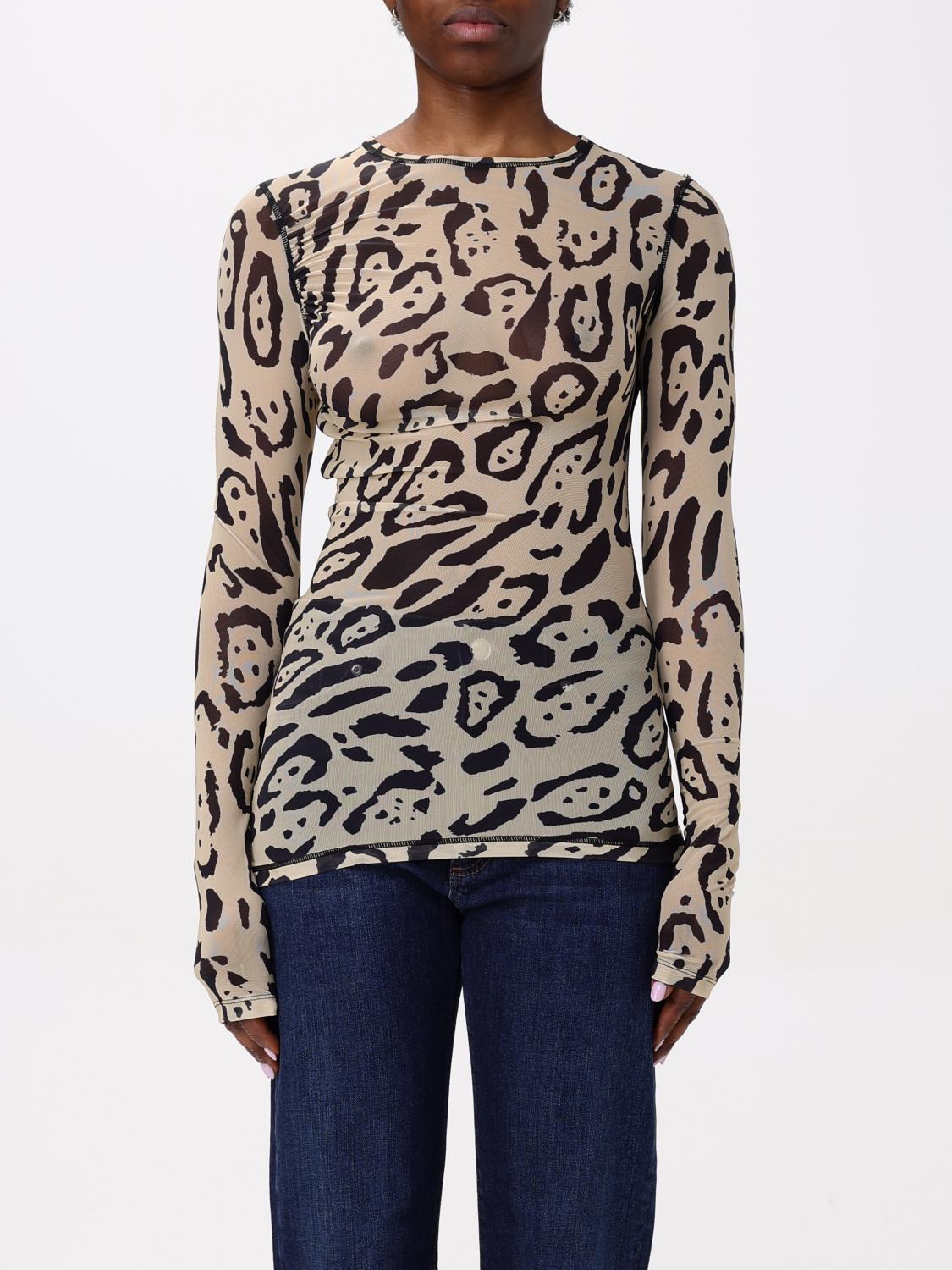 Sportmax Animalier Print Sheer Long Sleeve Top In Camel