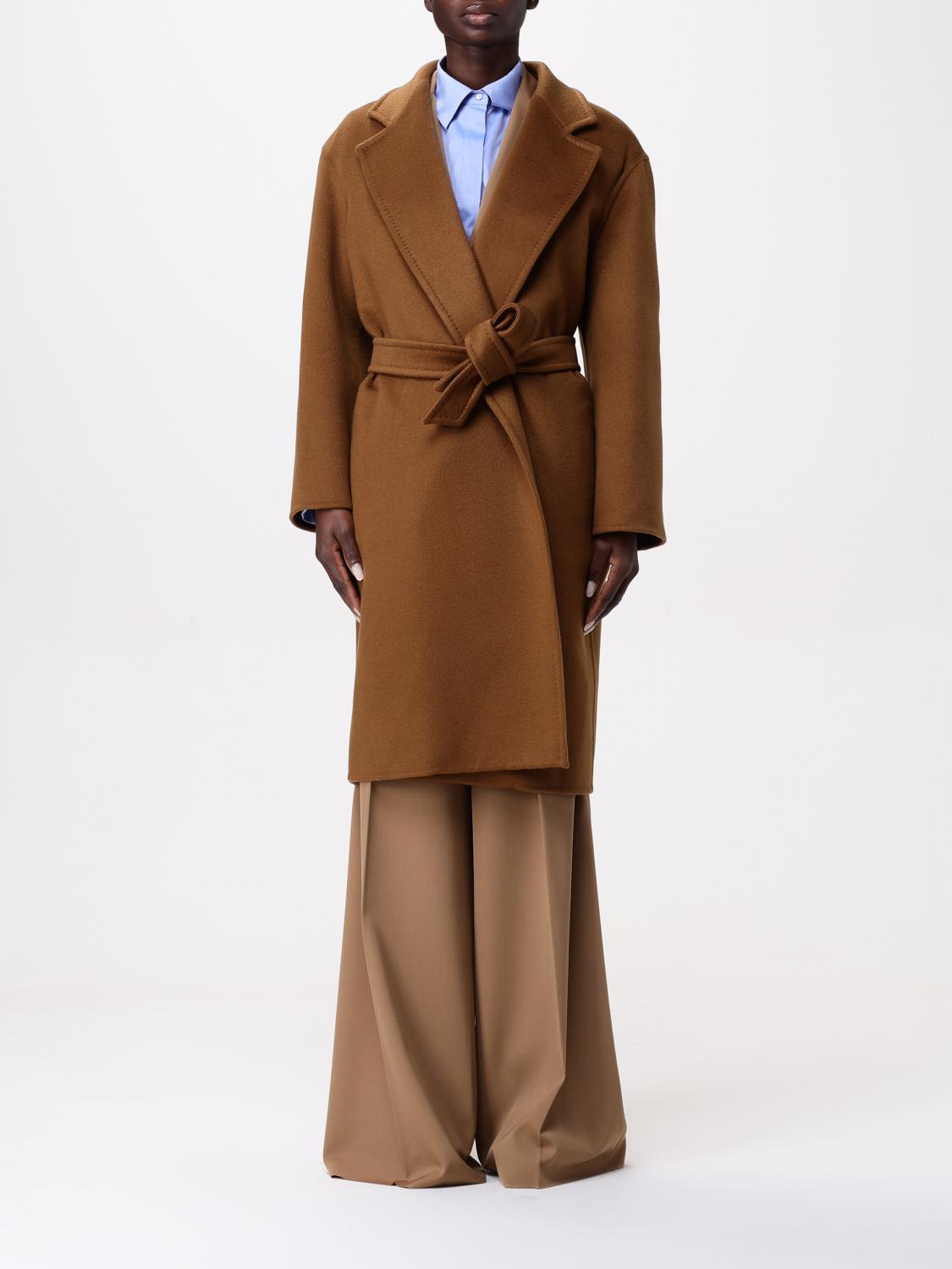 Max Mara Belted Waist Camel Coat With Detachable Belt In Brown