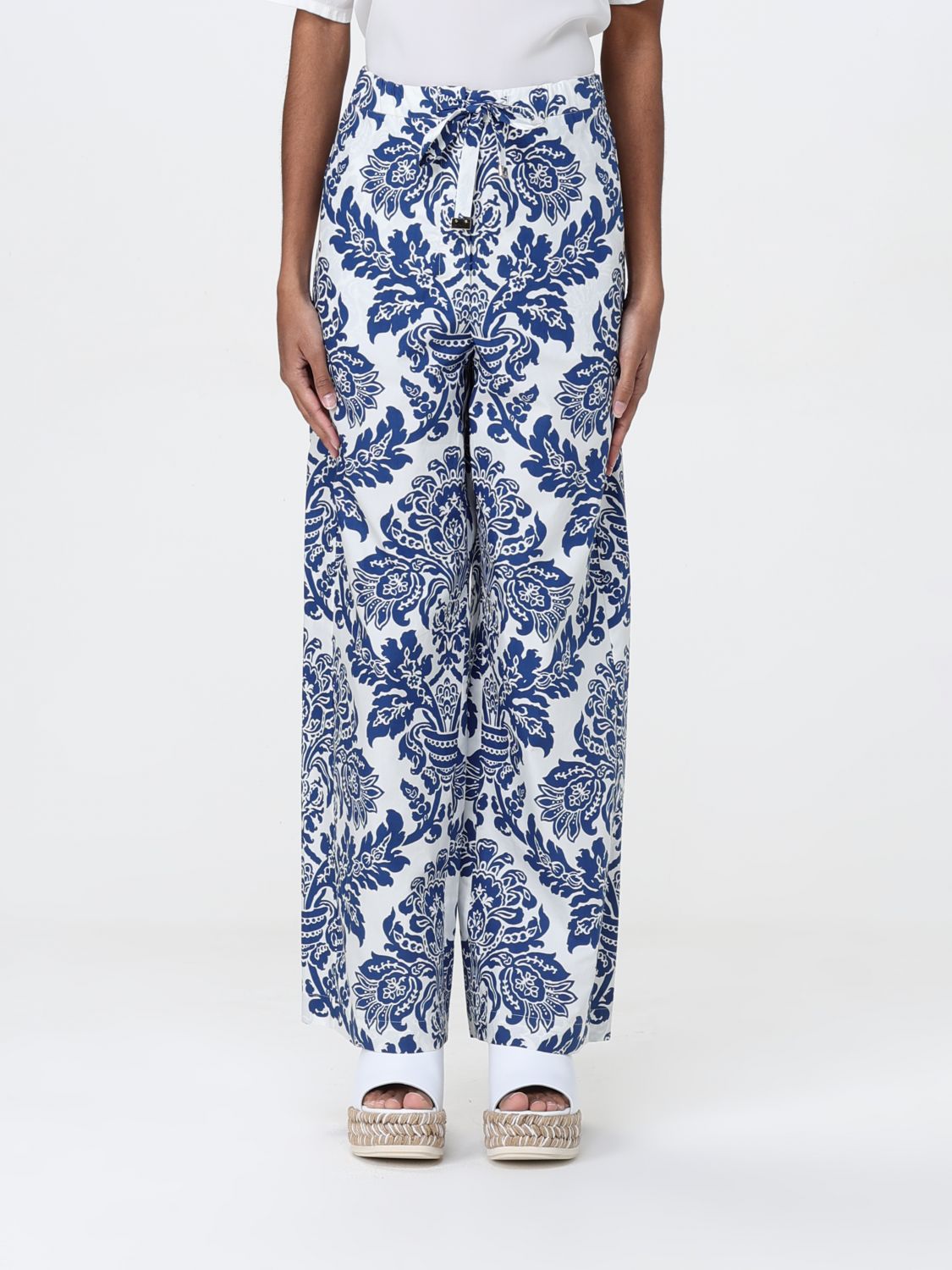 S Max Mara Merano Cotton Trouser With Floral Print In Royal Blue