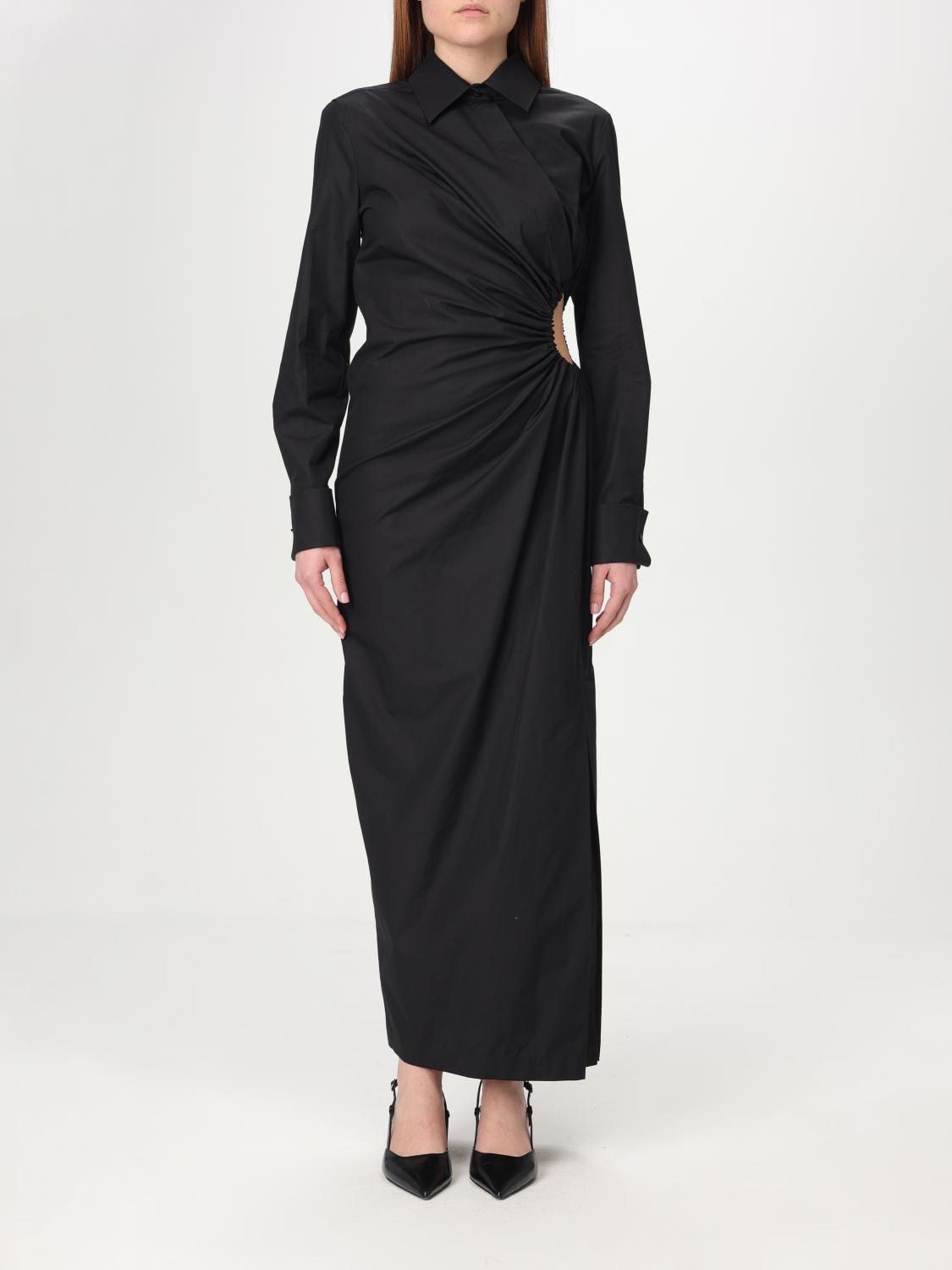 Max Mara Cotton Dress With Cut-out Design And Ruched Detail In Black