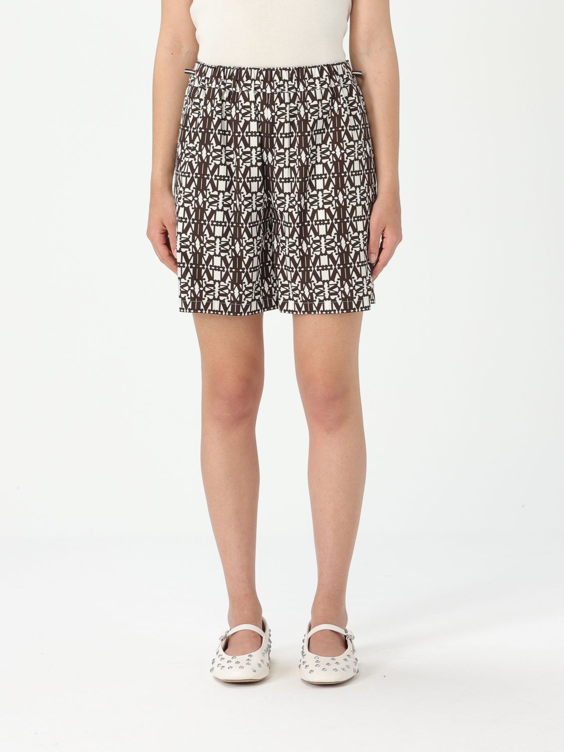 Max Mara Printed Poplin Shorts In ブラウン