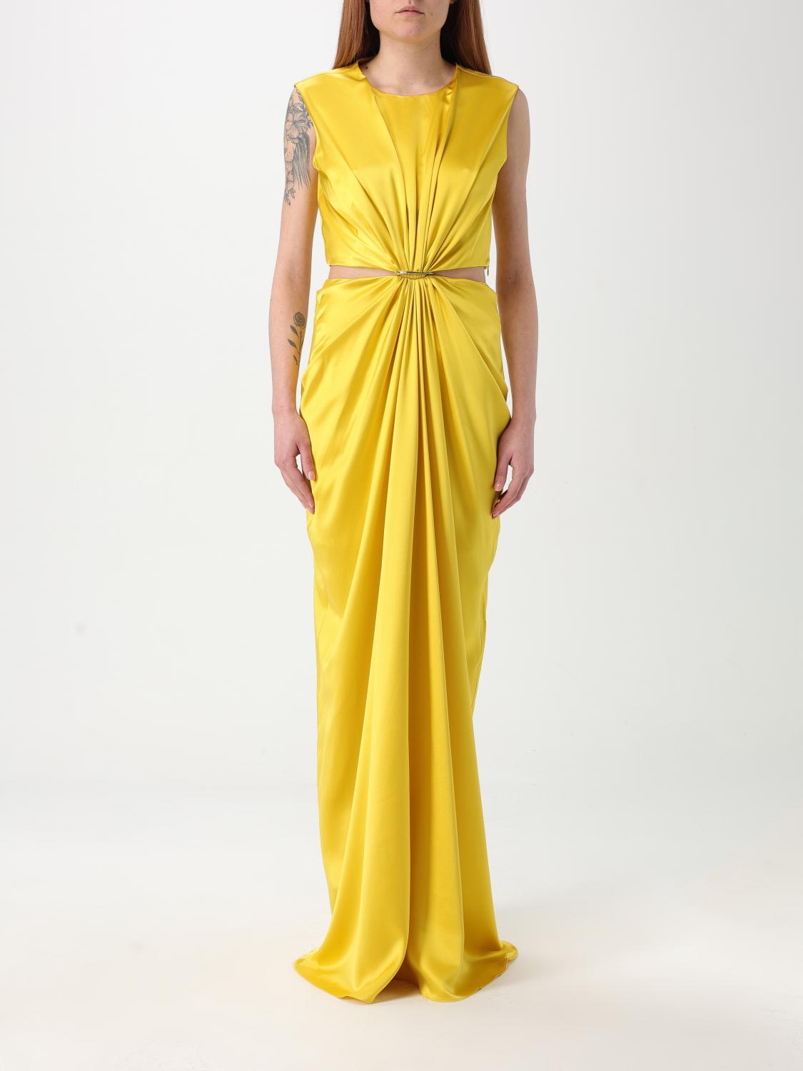 Max Mara Front Draped Dress With Metal Ring Accent In Yellow