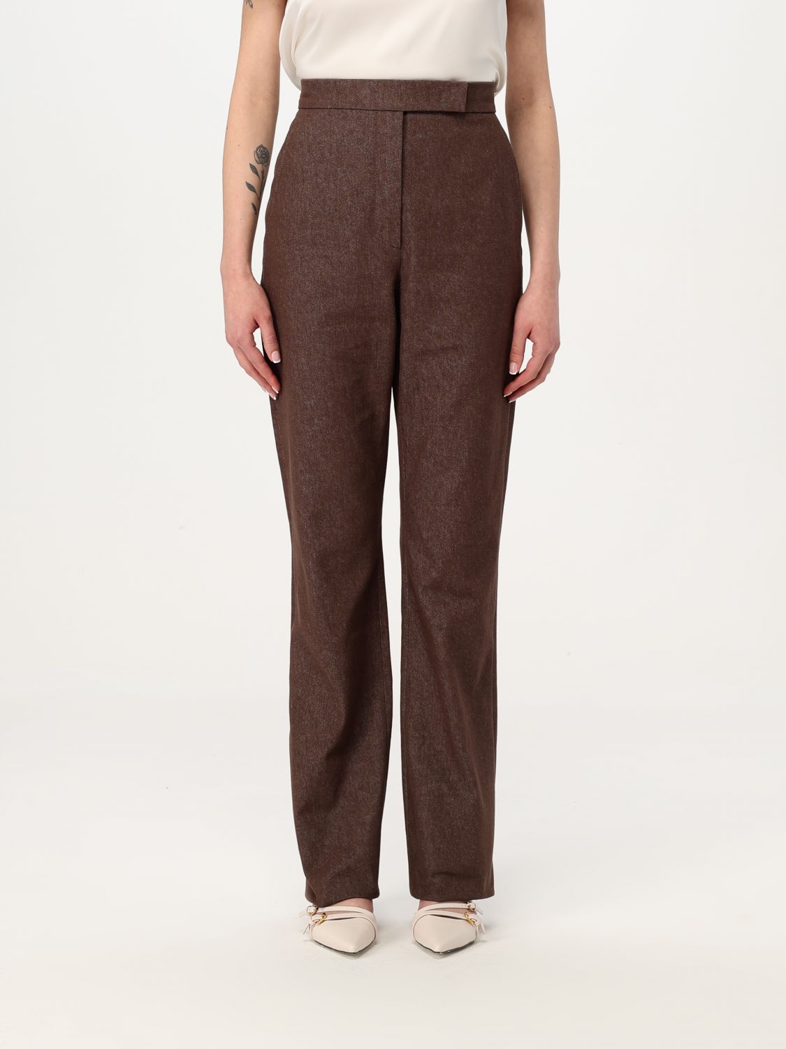 Max Mara Galizia Denim Effect Straight Pants In Brown