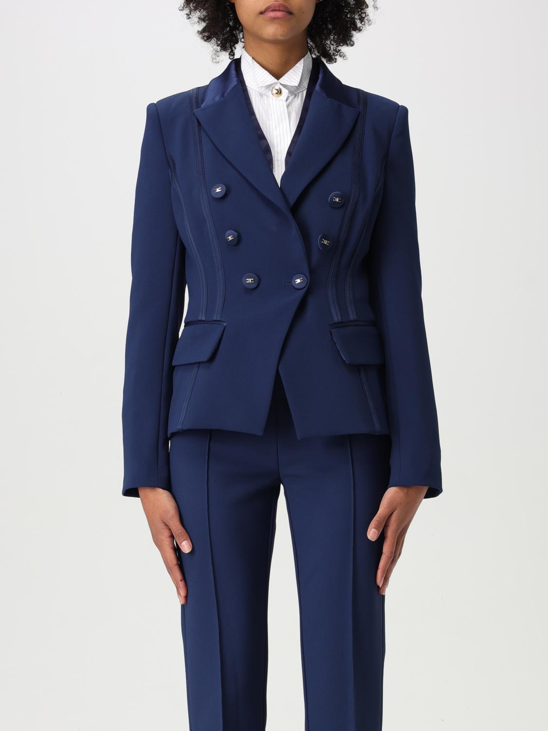 Elisabetta Franchi Tailored Blazer With Padded Shoulders And Covered Buttons In Blue