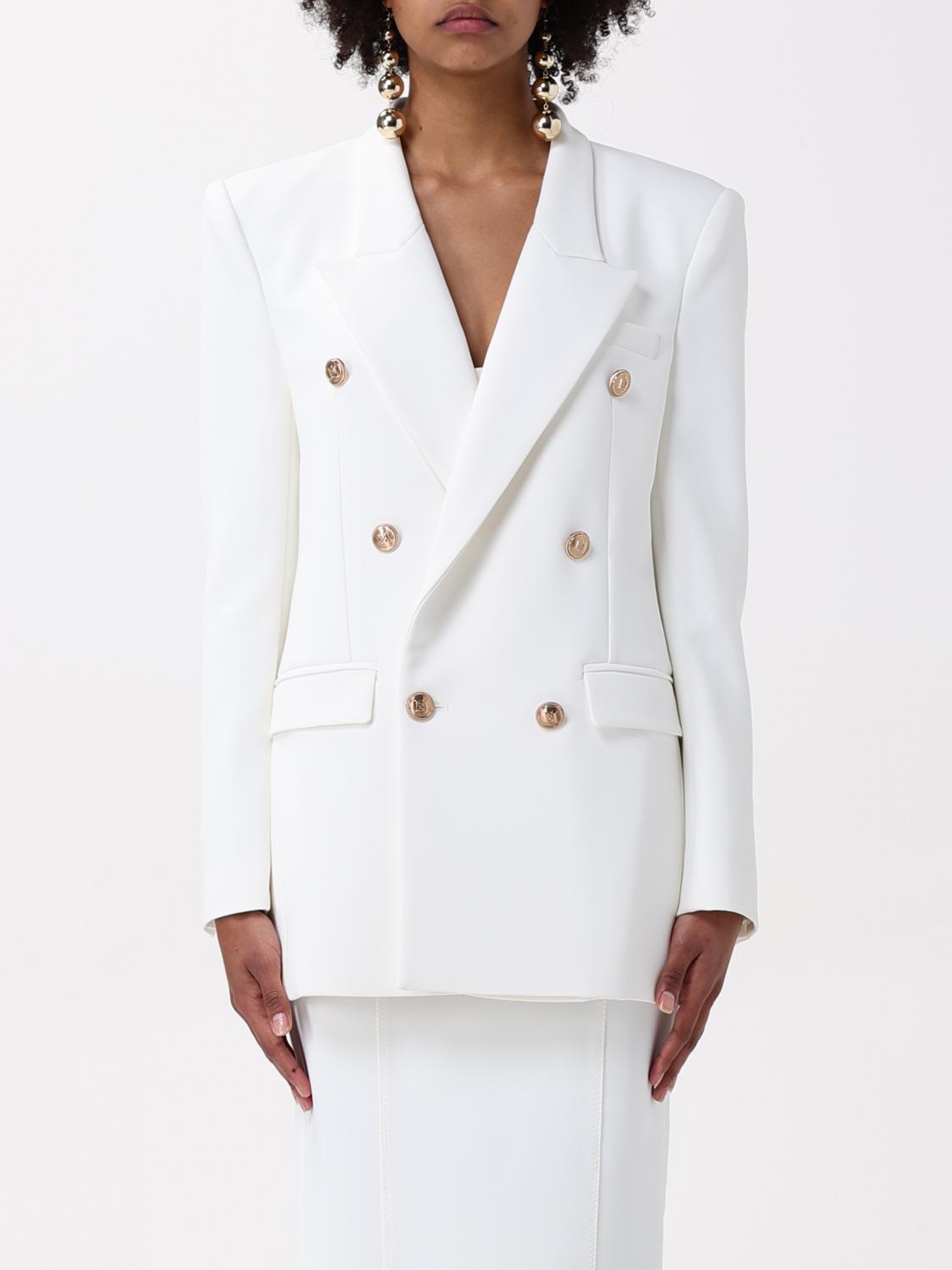 Elisabetta Franchi Double-breasted Crepe Jacket With Golden Buttons In White
