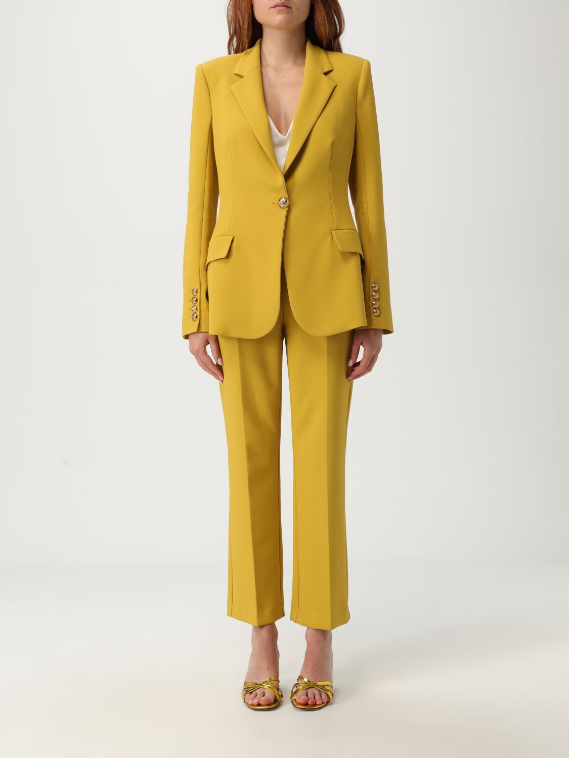 Elisabetta Franchi Suit With Logo Decoration In Yellow