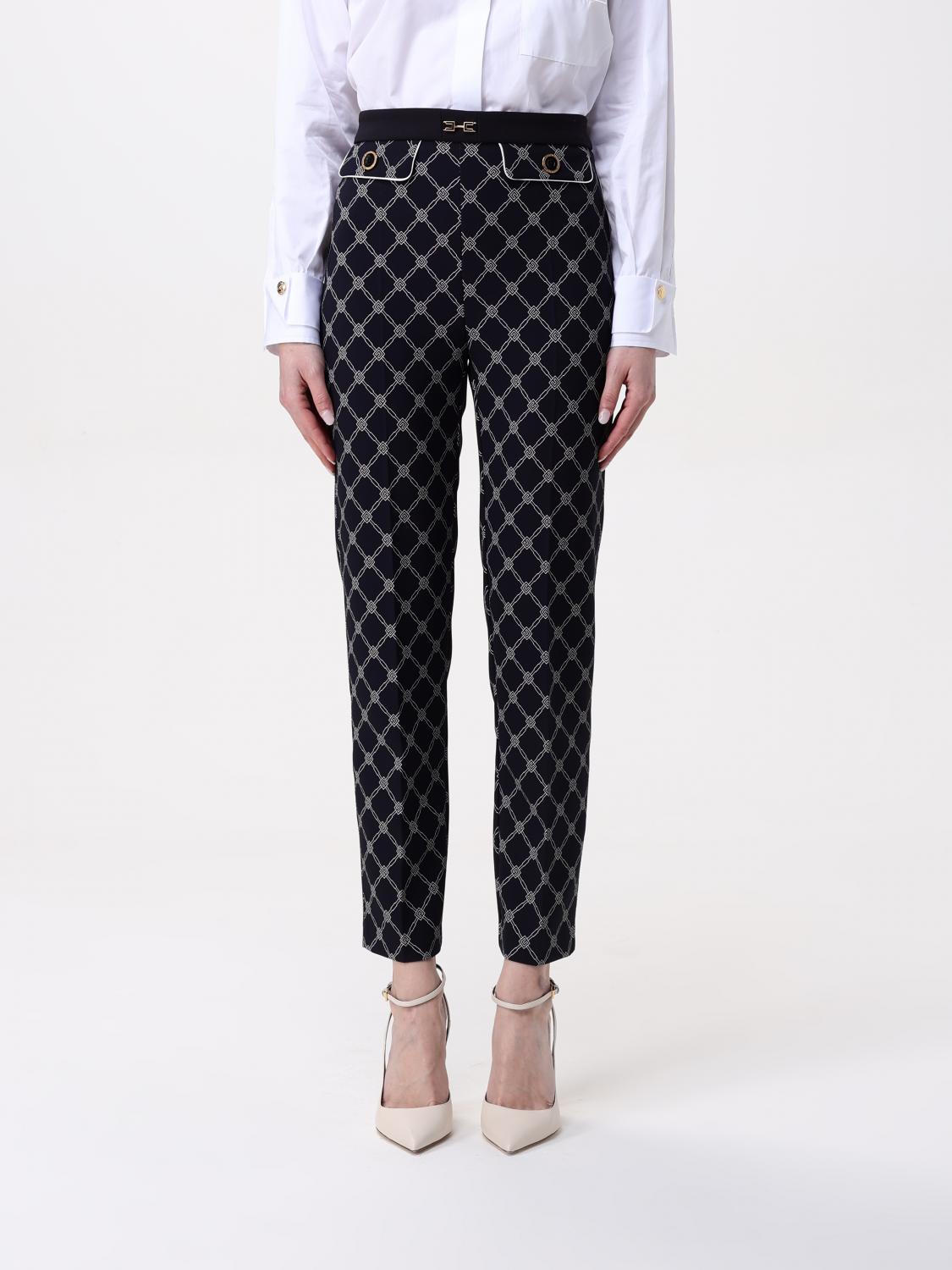 Elisabetta Franchi Geometric-print Trousers In Black