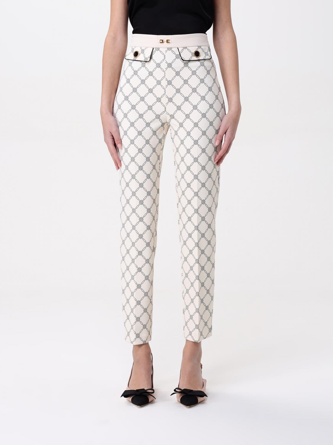 Elisabetta Franchi Poliestere Trousers In Yellow Cream