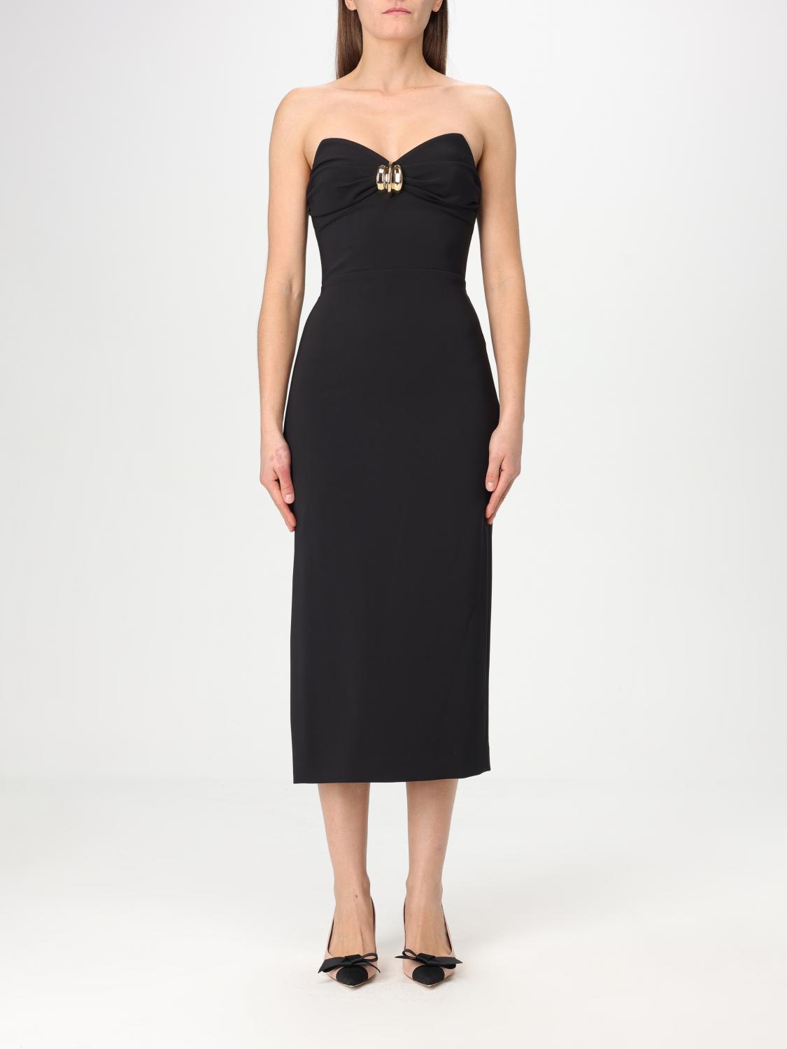 Elisabetta Franchi Fluid Crepe Dress With Macro Bow In Black