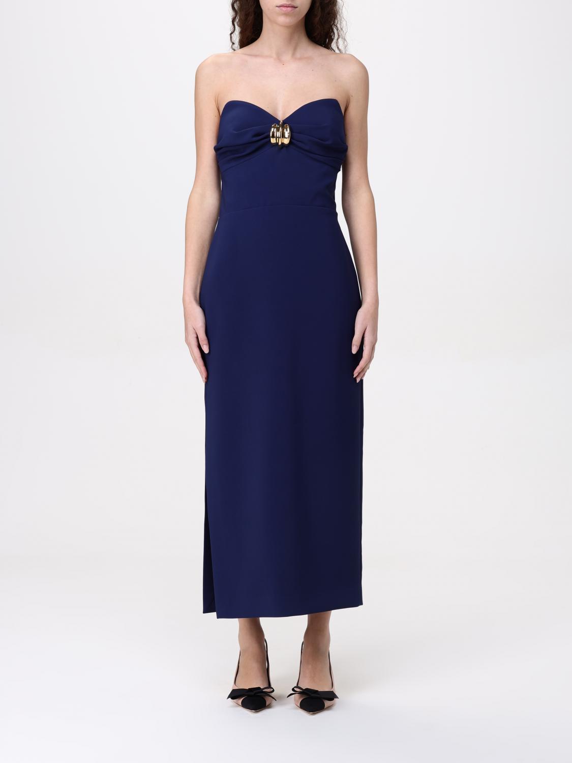 Elisabetta Franchi Strapless Midi Dress With Side Slit In Blue