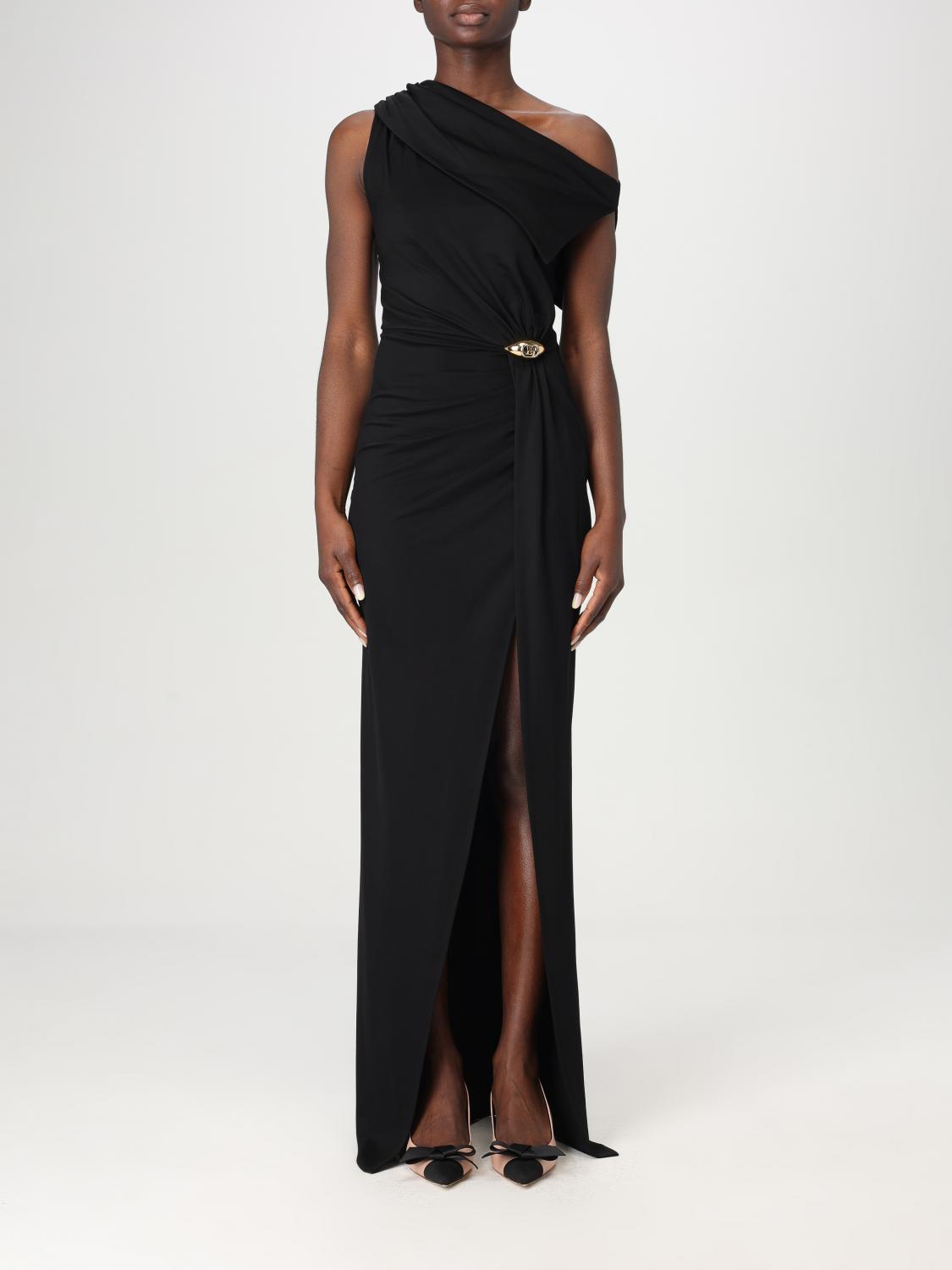 Elisabetta Franchi Jersey Asymmetric Maxi Dress In Black