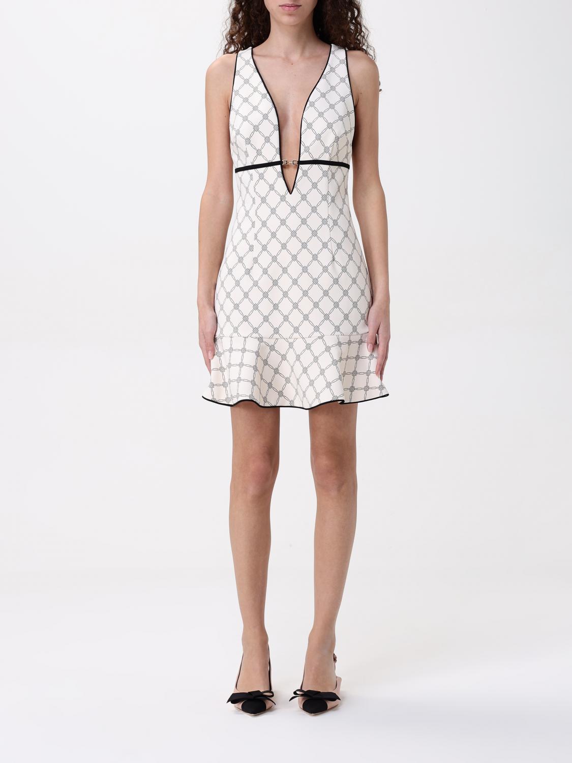 Elisabetta Franchi Diamond-print Crepe Mini Dress In Yellow Cream