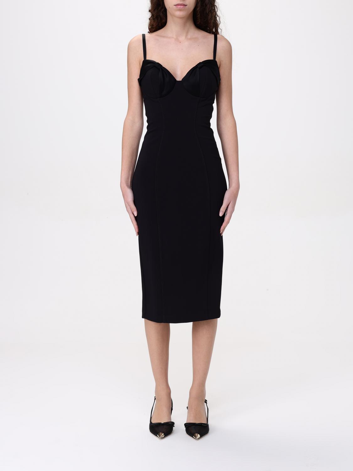 Elisabetta Franchi Slim-fit Midi Dress With Satin Bow Details In Black