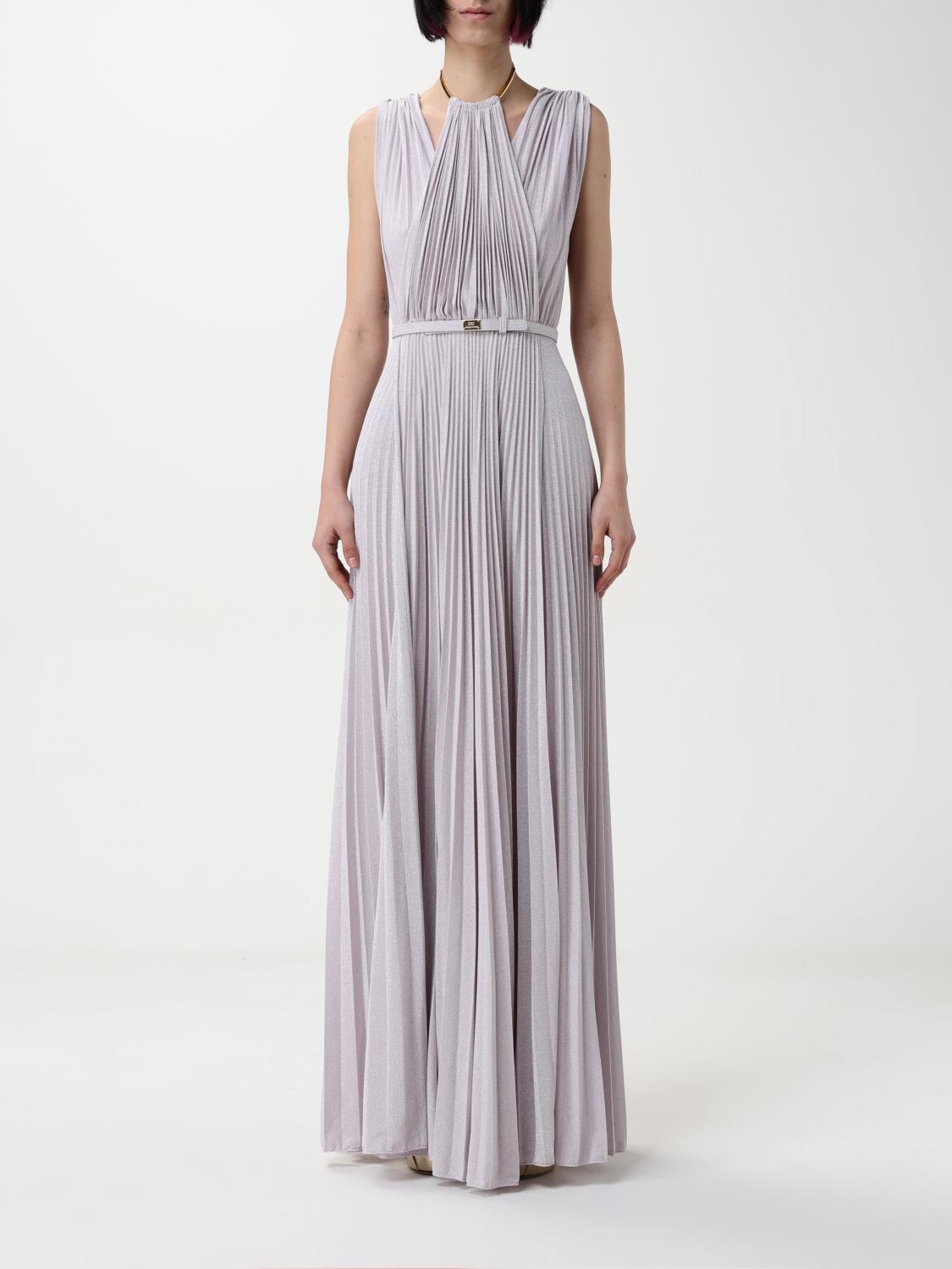 Elisabetta Franchi Red Carpet Dress Made Of Lurex Jersey Fabric With Belt In Violet