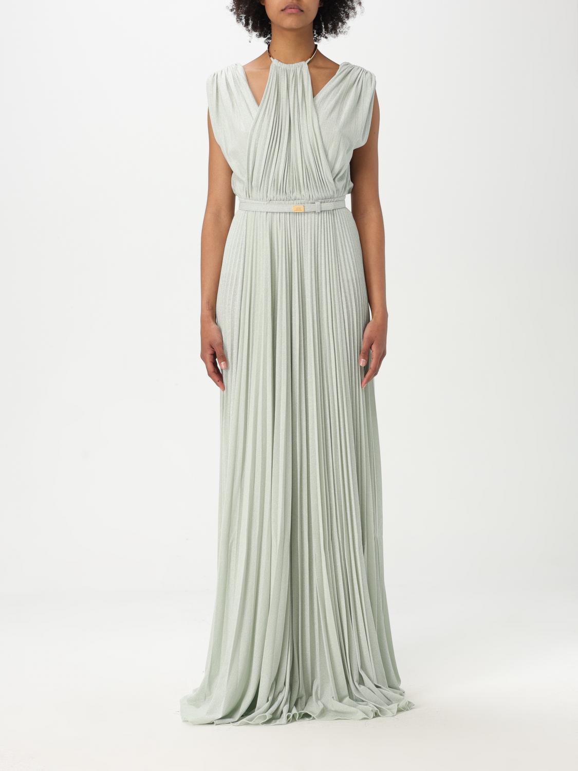 Elisabetta Franchi Red Carpet Dress Made Of Lurex Jersey Fabric With Belt In Mint