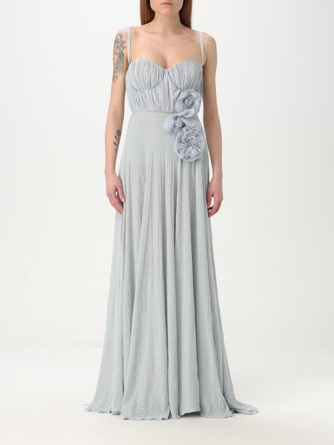 Elisabetta Franchi Maxi Dress With Sweetheart Neckline In Gnawed Blue