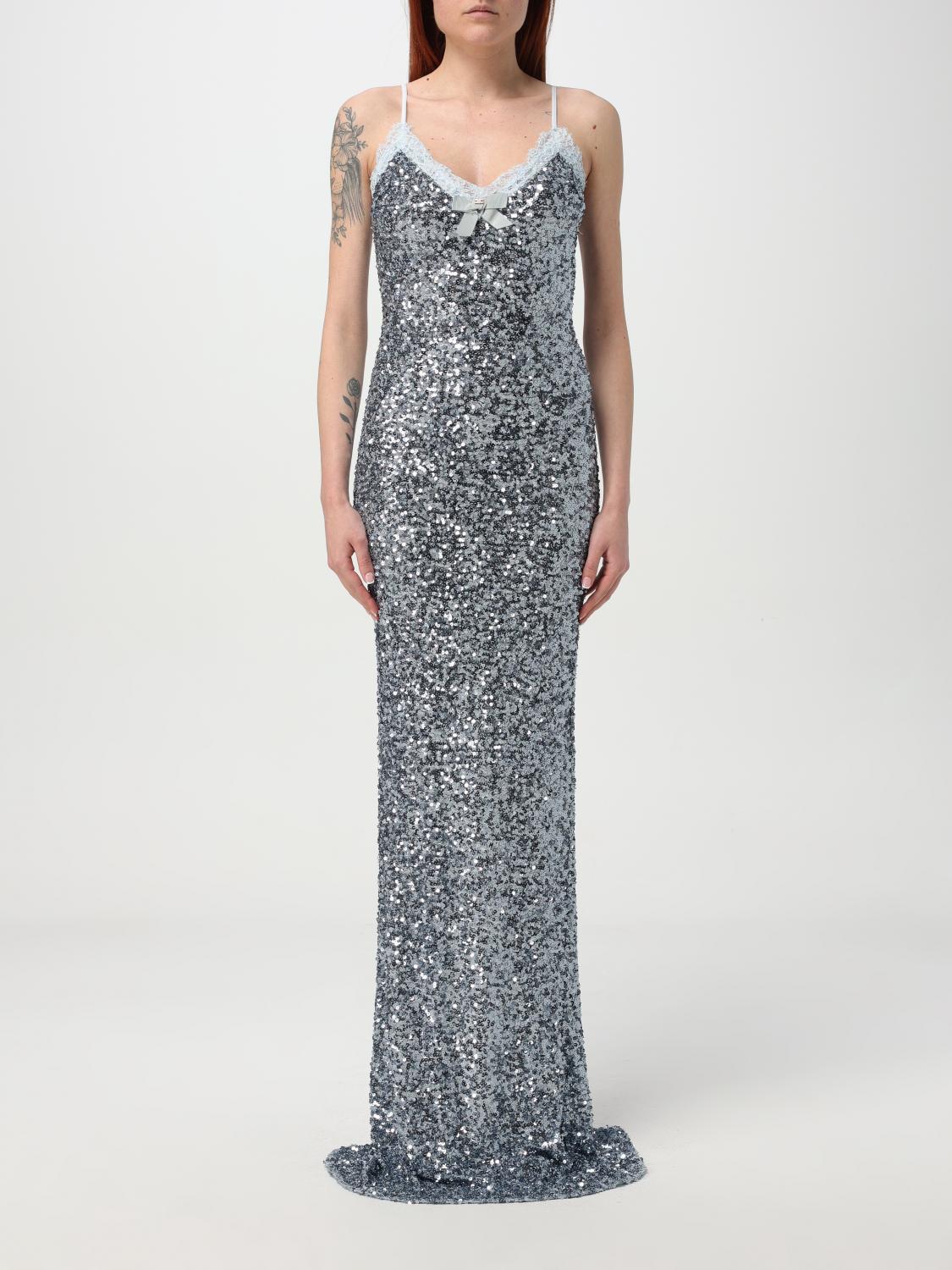 Elisabetta Franchi Knee Length Dress Featuring Bow Detail In Gnawed Blue