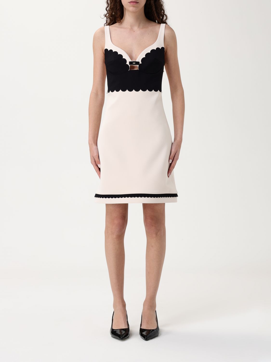 Elisabetta Franchi Heart Neck Mini Dress With Spaghetti Straps