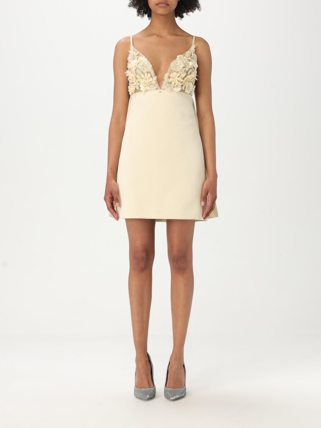Elisabetta Franchi Floral-appliqué Dress In Yellow