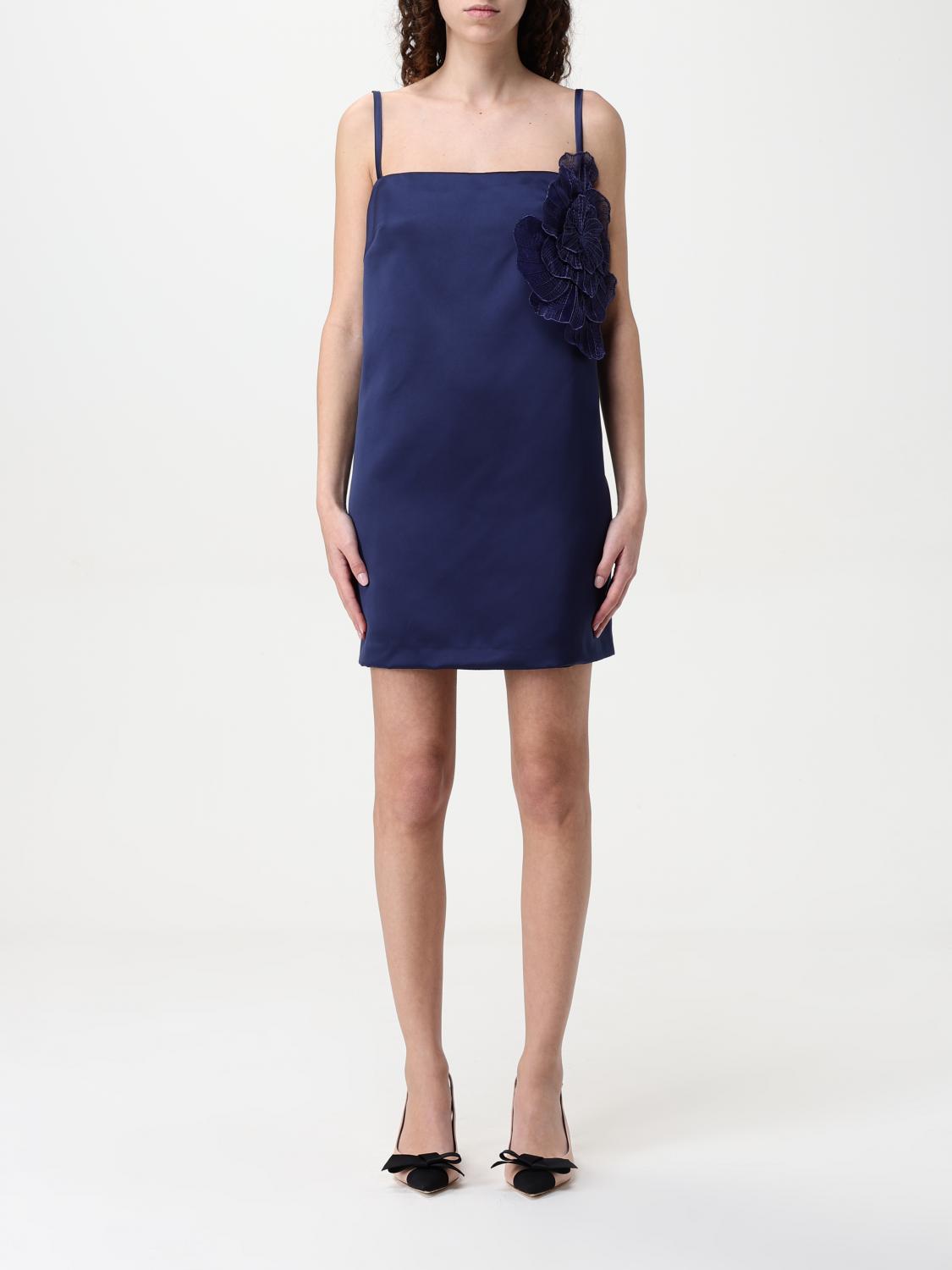 Elisabetta Franchi Embroidered Flower Duchesse Dress In Blue
