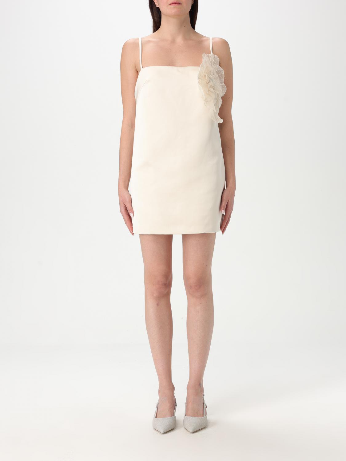 Elisabetta Franchi Embroidered Flower Duchesse Dress In Butter