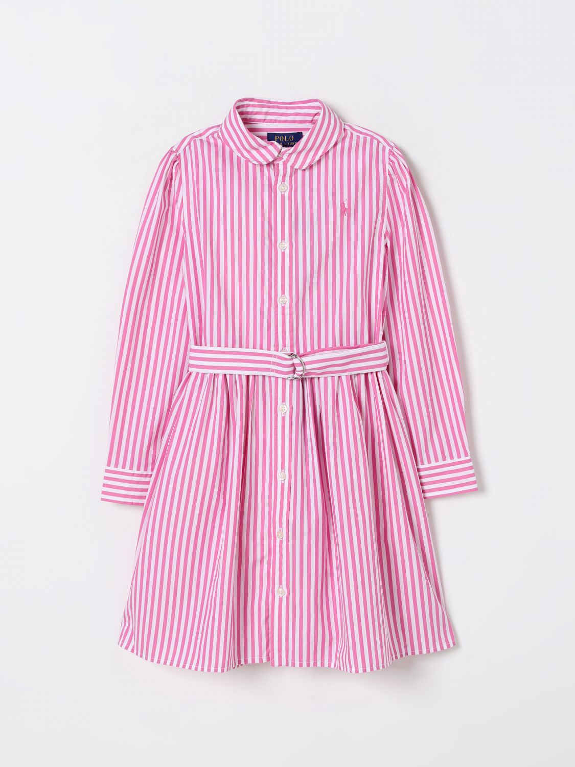 Polo Ralph Lauren Girls Pink Striped Shirt Dress In Pink