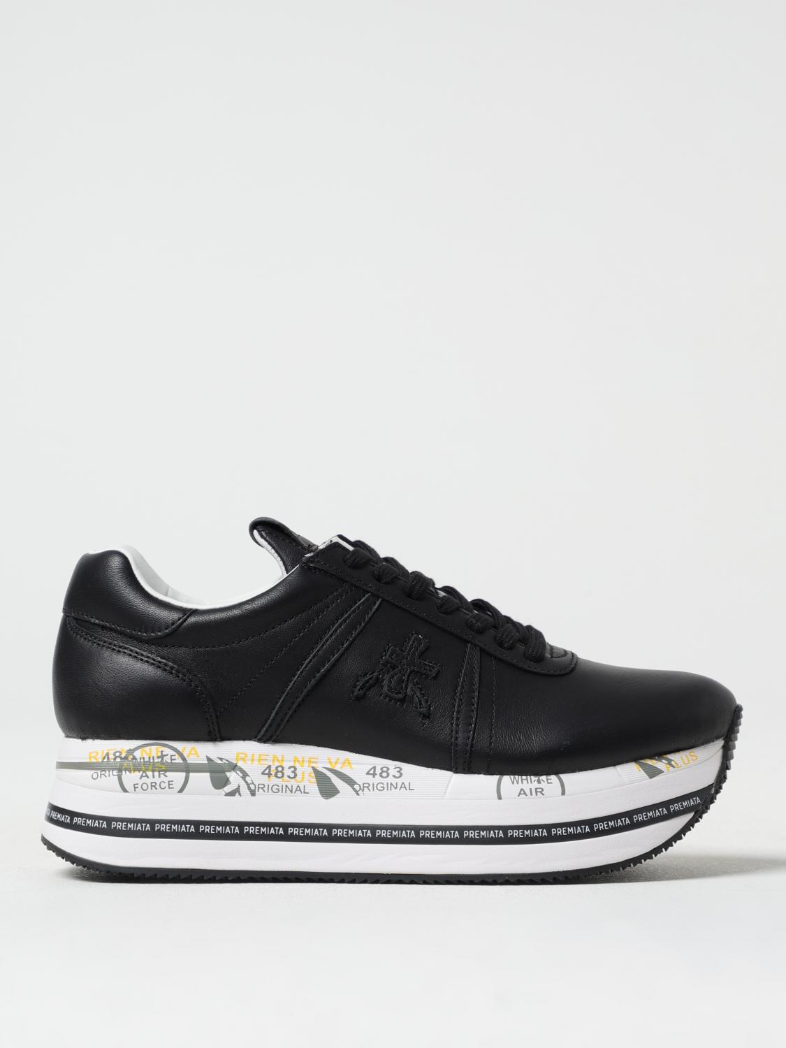 Premiata Low Top Sneakers With Contrast Platform Sole In Black
