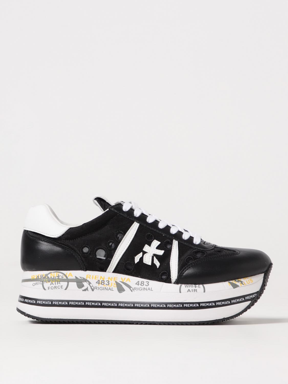 Premiata Beth Sneakers In Black Leather And Fabric In Black