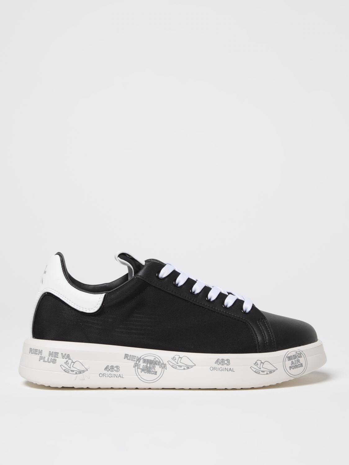 Premiata Black Sneakers With Contrasting White Accents In Black