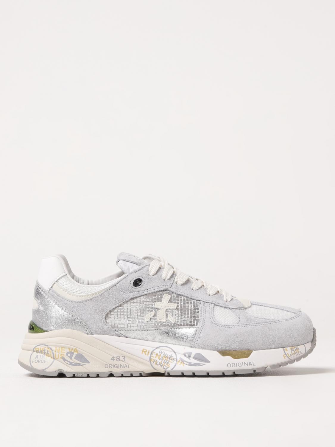 Premiata Low Top Sneakers In Fabric And Leather In Grau