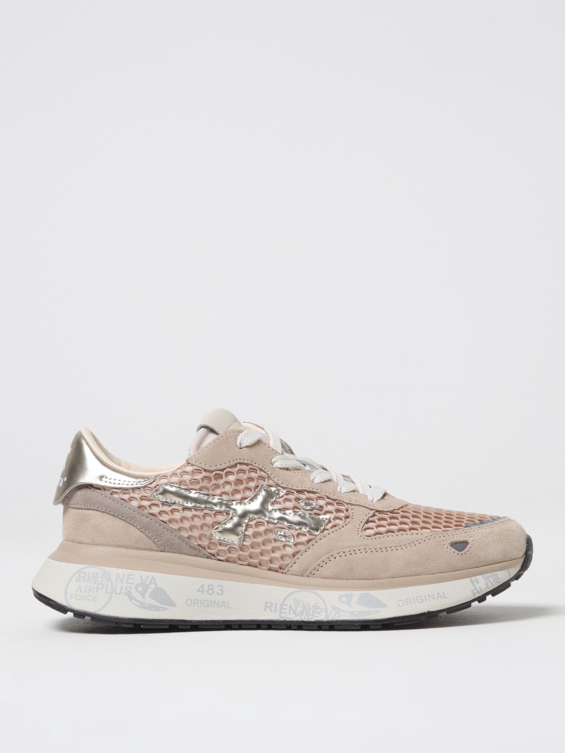 Premiata Low Top Sneakers With Mesh And Metallic In Blush Pink