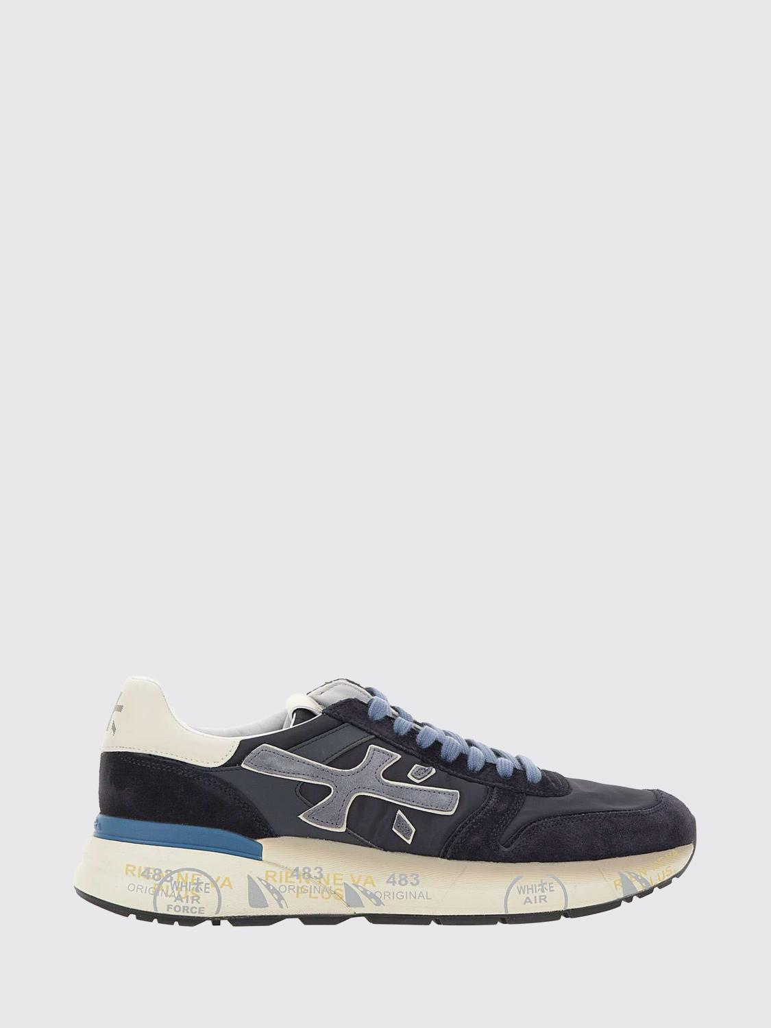 Premiata Layered White And Grey Sneakers With Sculpted Sole In Blue
