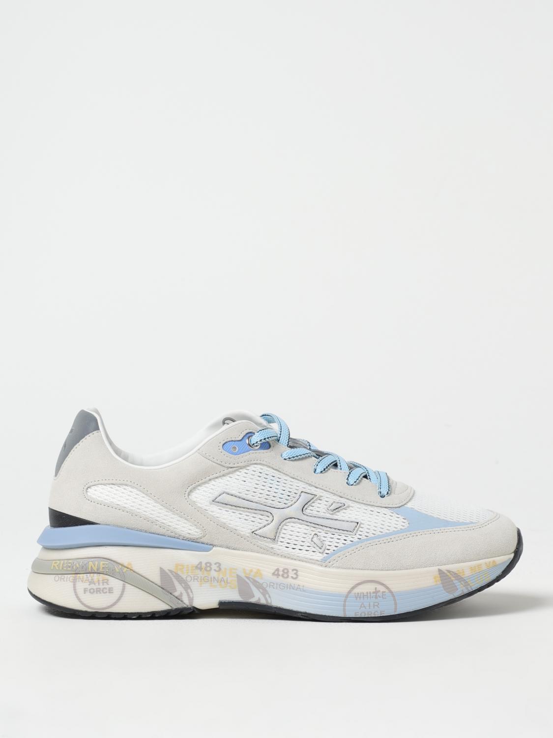 Premiata Light Blue 'moerun' Low-top Sneakers In White