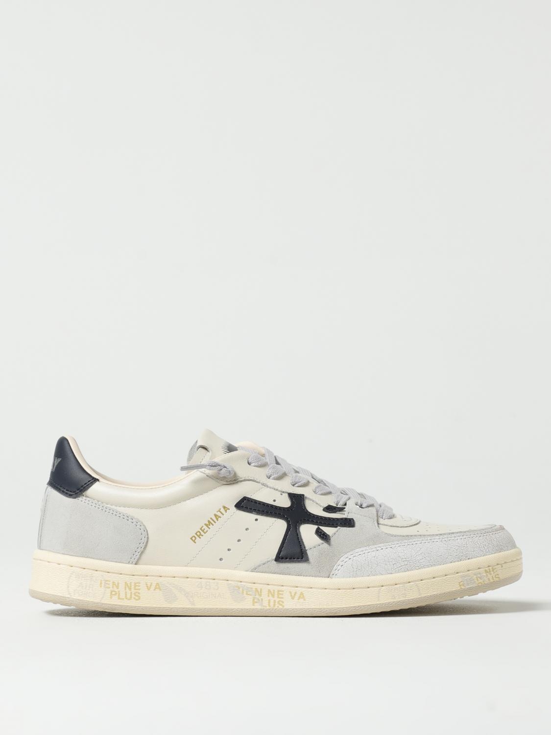Premiata Low Top Sneakers With Contrast Heel Tab In Weiss