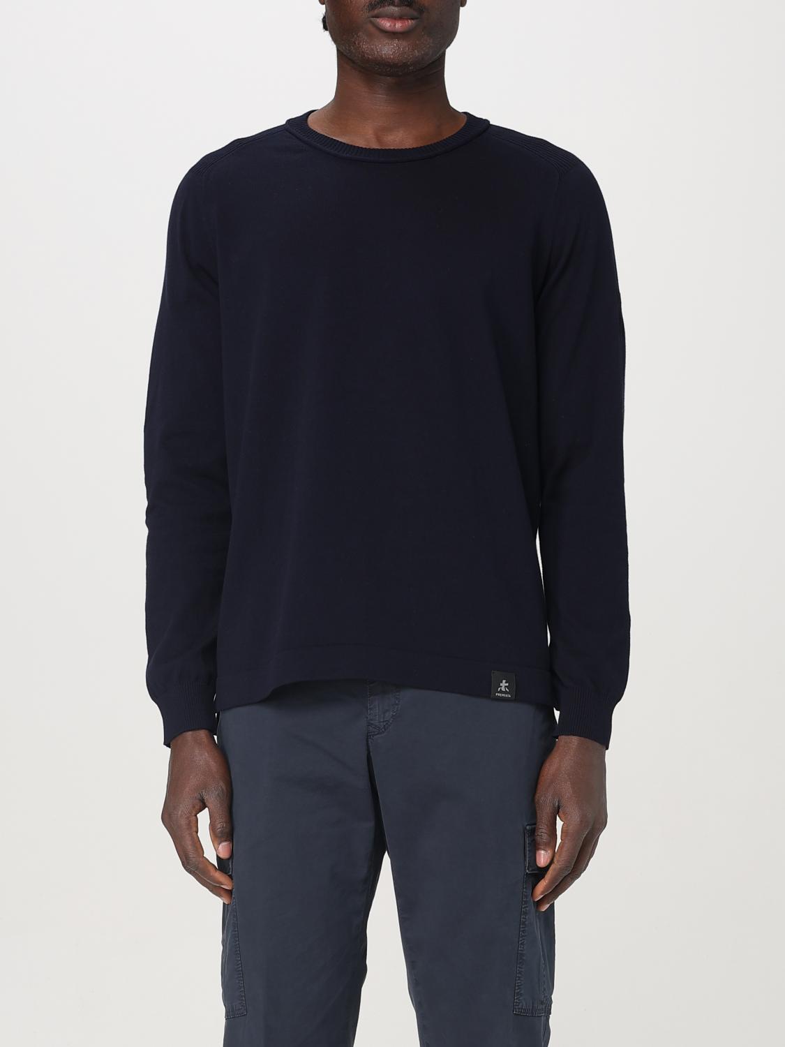 Premiata Textured Knit Sweater With Classic Crew Neck In Blue