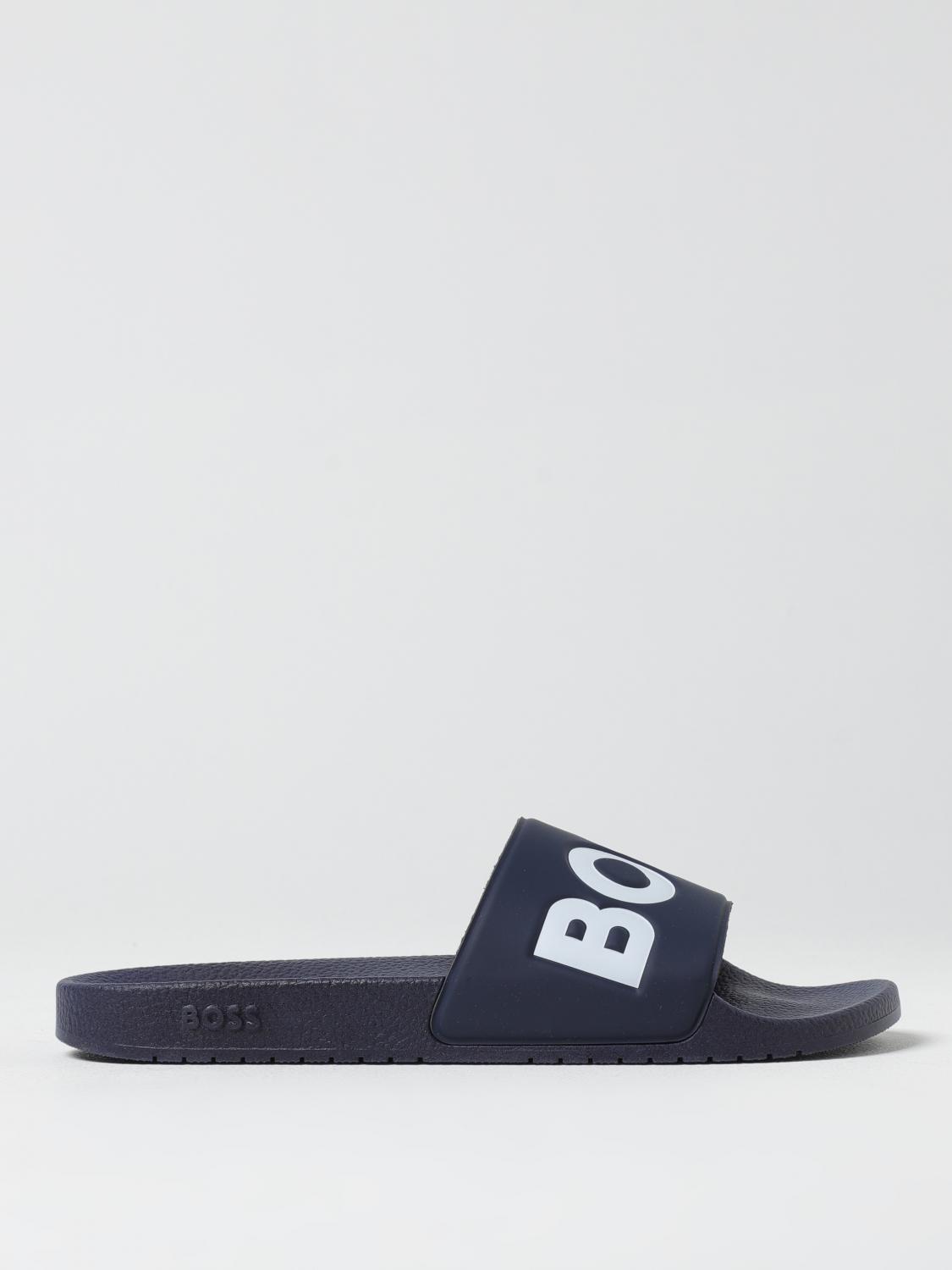 Hugo Boss Italian-made Slides With Raised Logo In Blue