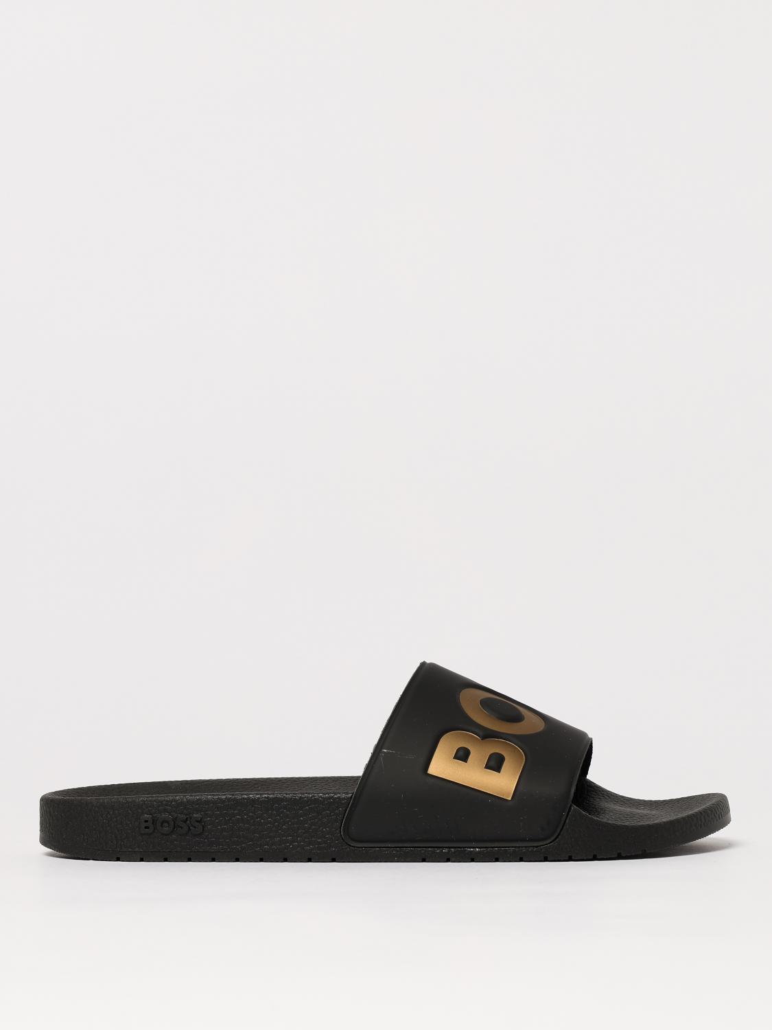 Hugo Boss Italian-made Slides With Large Logo Detail In Black 1