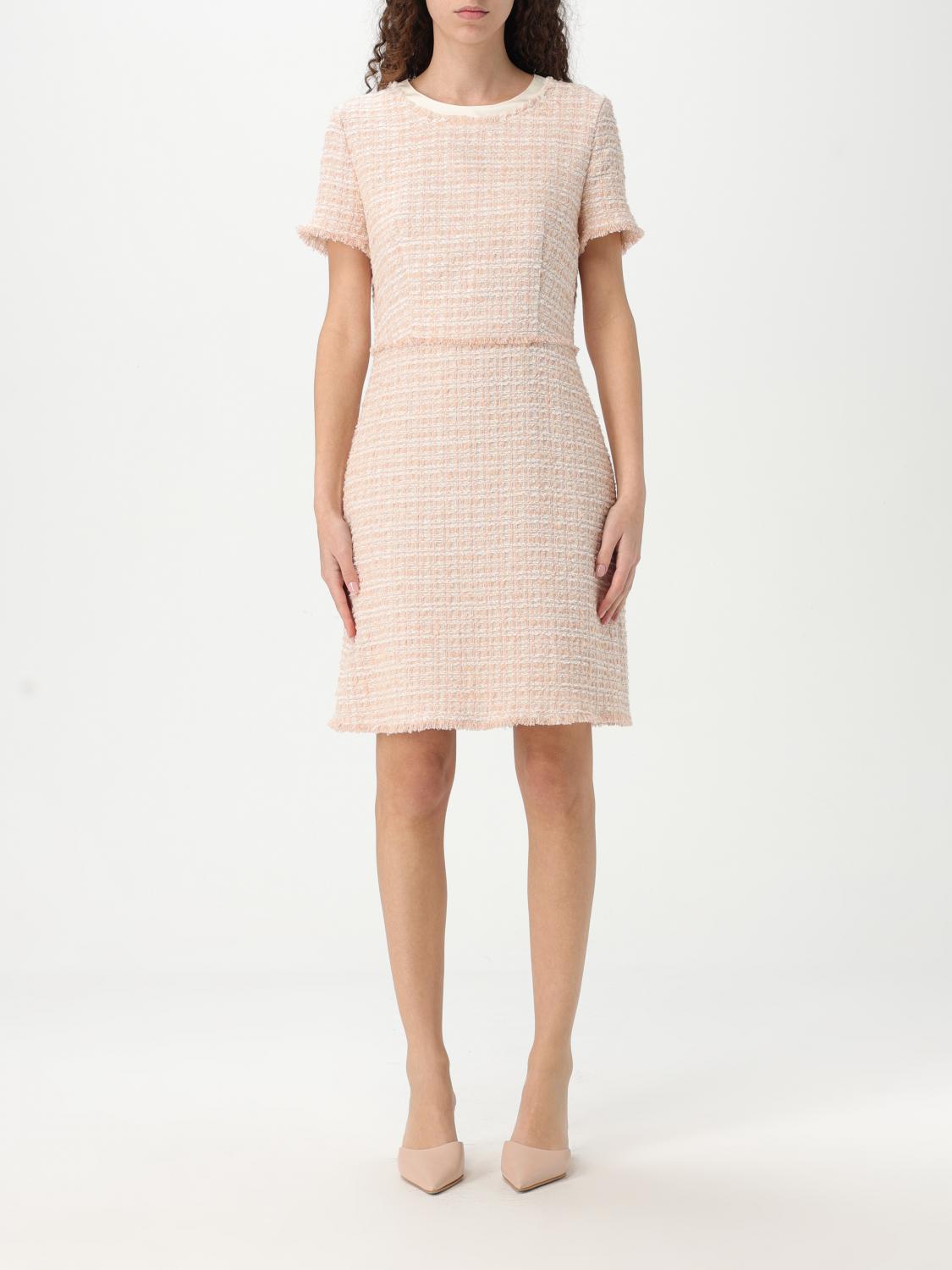 Hugo Boss Tweed Dress With Stretch-cotton Trims In Multicolor