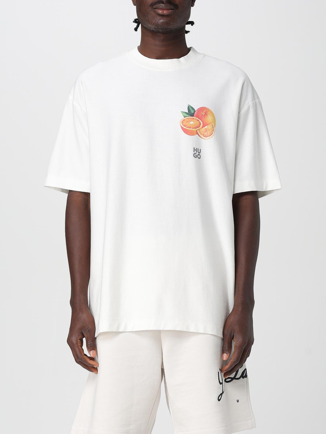 Hugo Boss Cotton-jersey T-shirt With Orange Prints In White