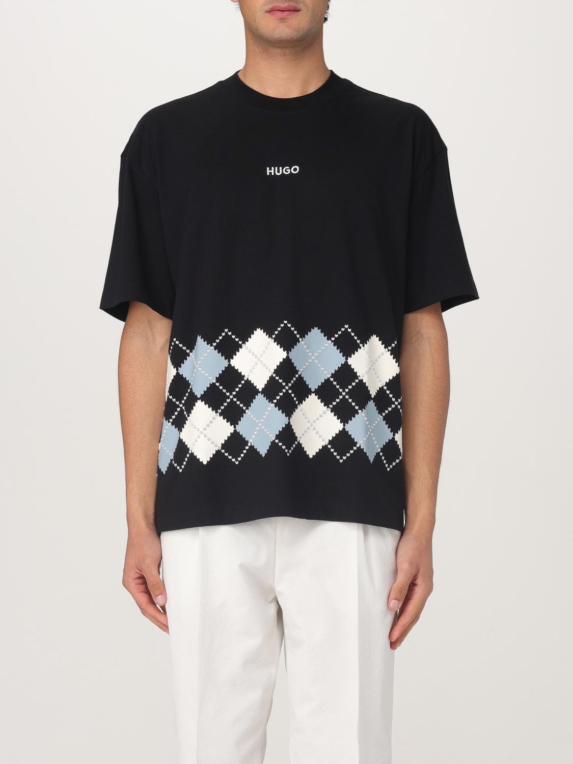 Hugo Boss Crew-neck T-shirt In Cotton With Argyle Pattern In Black