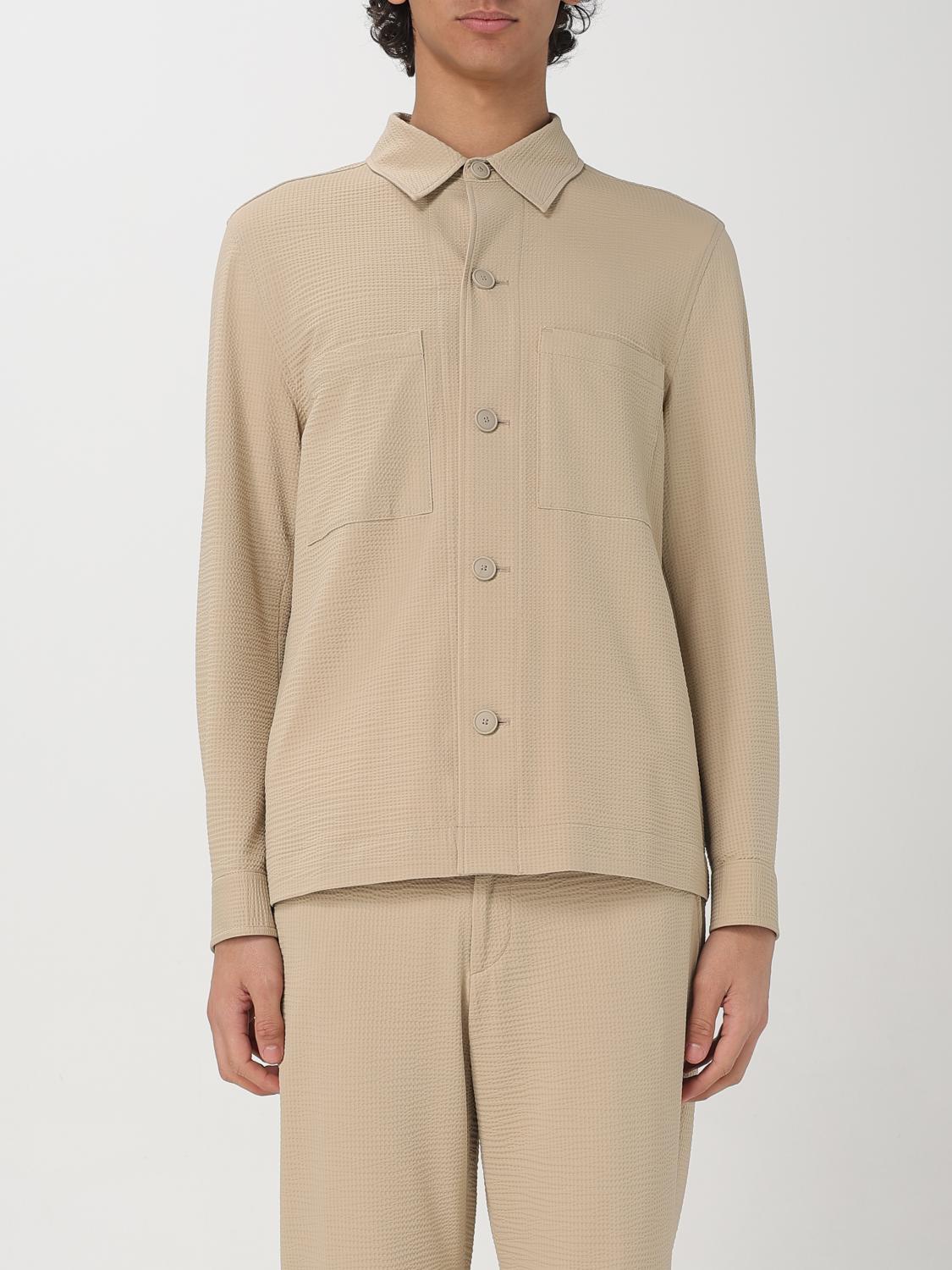 Hugo Boss Textured Fabric Button-up Shirt In Beige