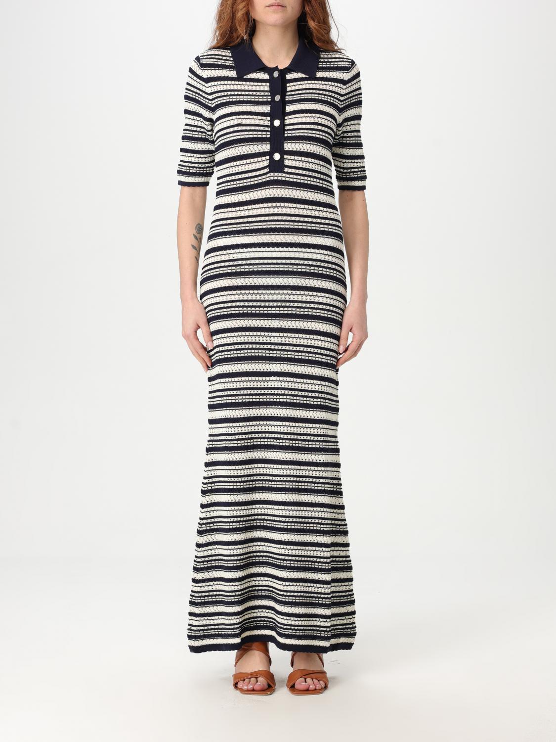 Twinset Robe Longue En Maille Bicolore In Blau