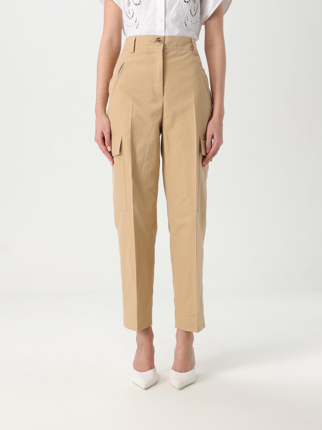 Twinset Pantalone Cargo Trousers In Beige
