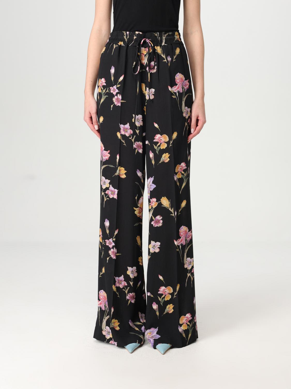 Twinset Black Floral Wide Leg Trousers In Fa01