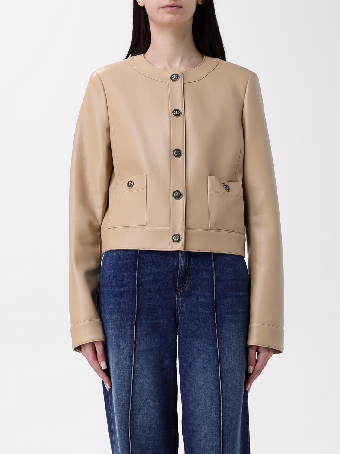 Twinset Beige Crewneck Jacket With Logo Buttons In Beige
