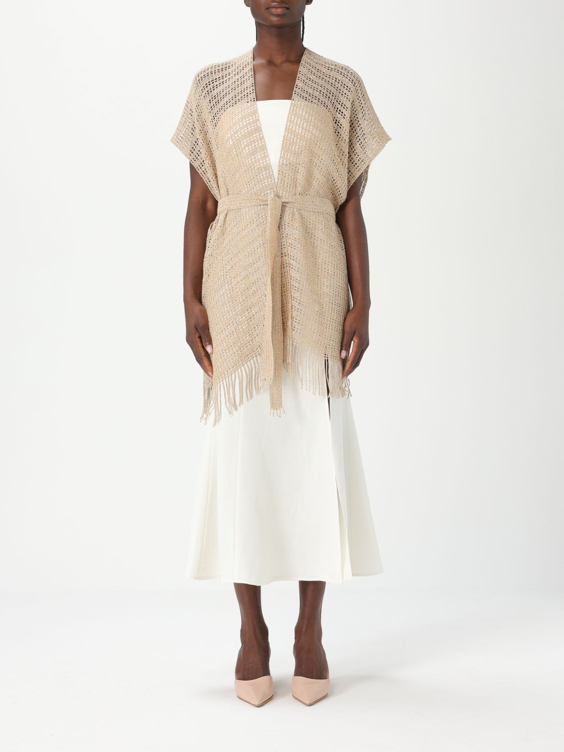 Twinset Fringed Dress In クリーム