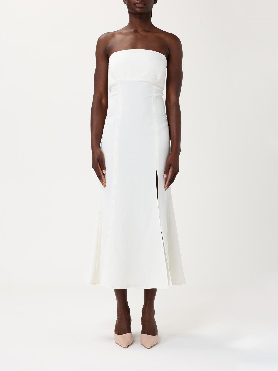 Twinset Bustier Slit Midi Dress In バター